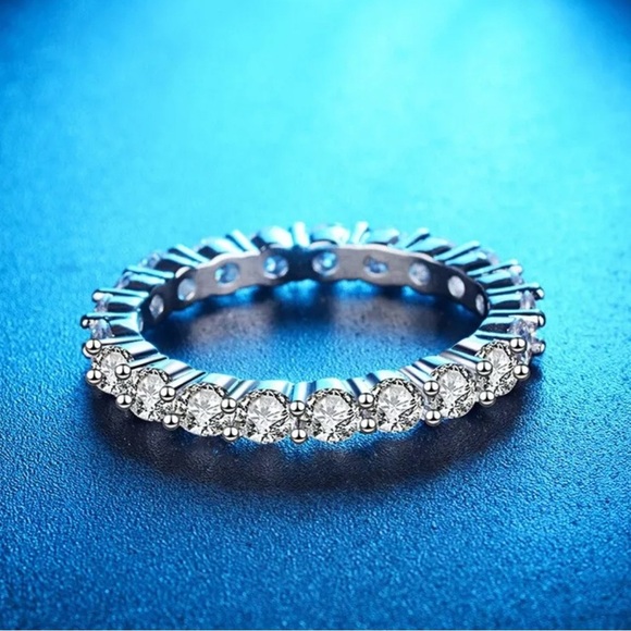 2mm 14K Gold plated Wedding Band S925 Moissanite Eternity Stackable Bridal Ring - Picture 6 of 8